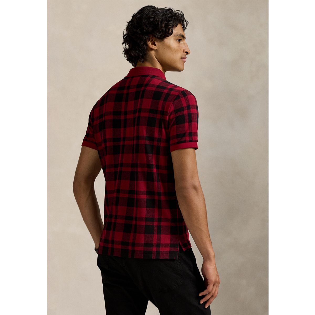 Men's Custom Slim Fit Plaid Mesh Polo Shirt - 2