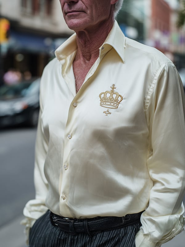 Camisa satén Luxe Crown Logo Button de manga larga para hombre