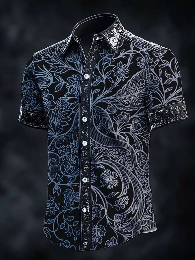 Camisa vintage Dark Baroque estampado de manga corta para hombre