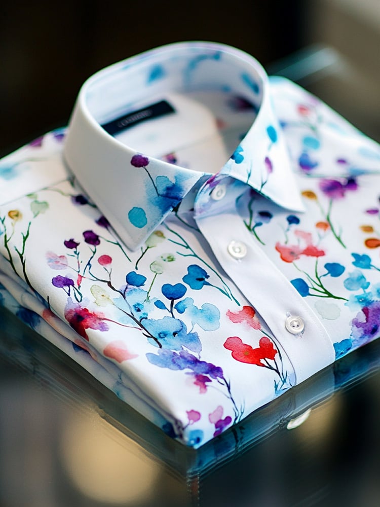 Camisa ejecutivo casual Watercolor Flower solapa de manga corta para hombre