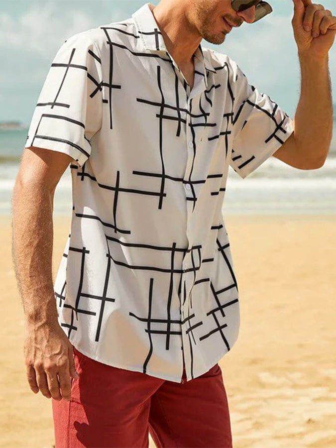 Camisa a rayas Lapel de manga corta