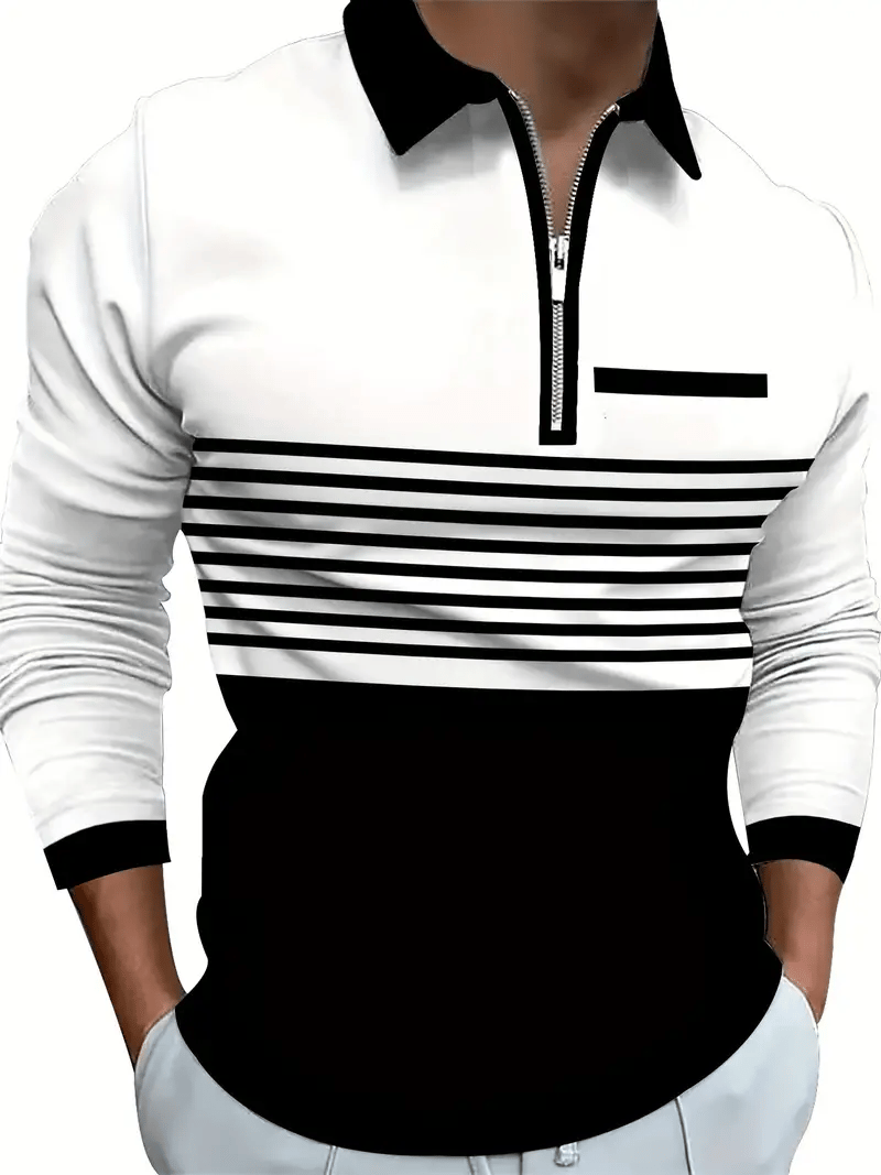 Camisa ejecutivo casual a rayas con cierre para hombre