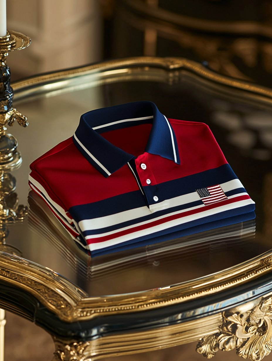 Camisa polo ejecutivo casual a rayas Independence Day Button de manga corta para hombre