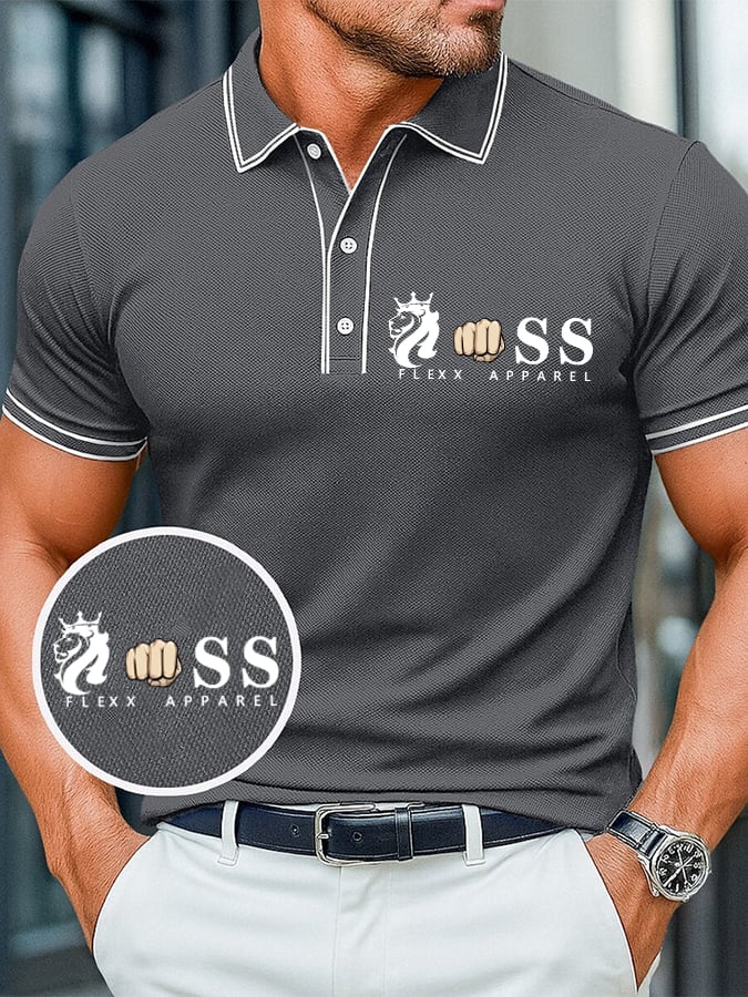 Camisa polo casual, comfortable, and transpirable retro letter estampado para hombre