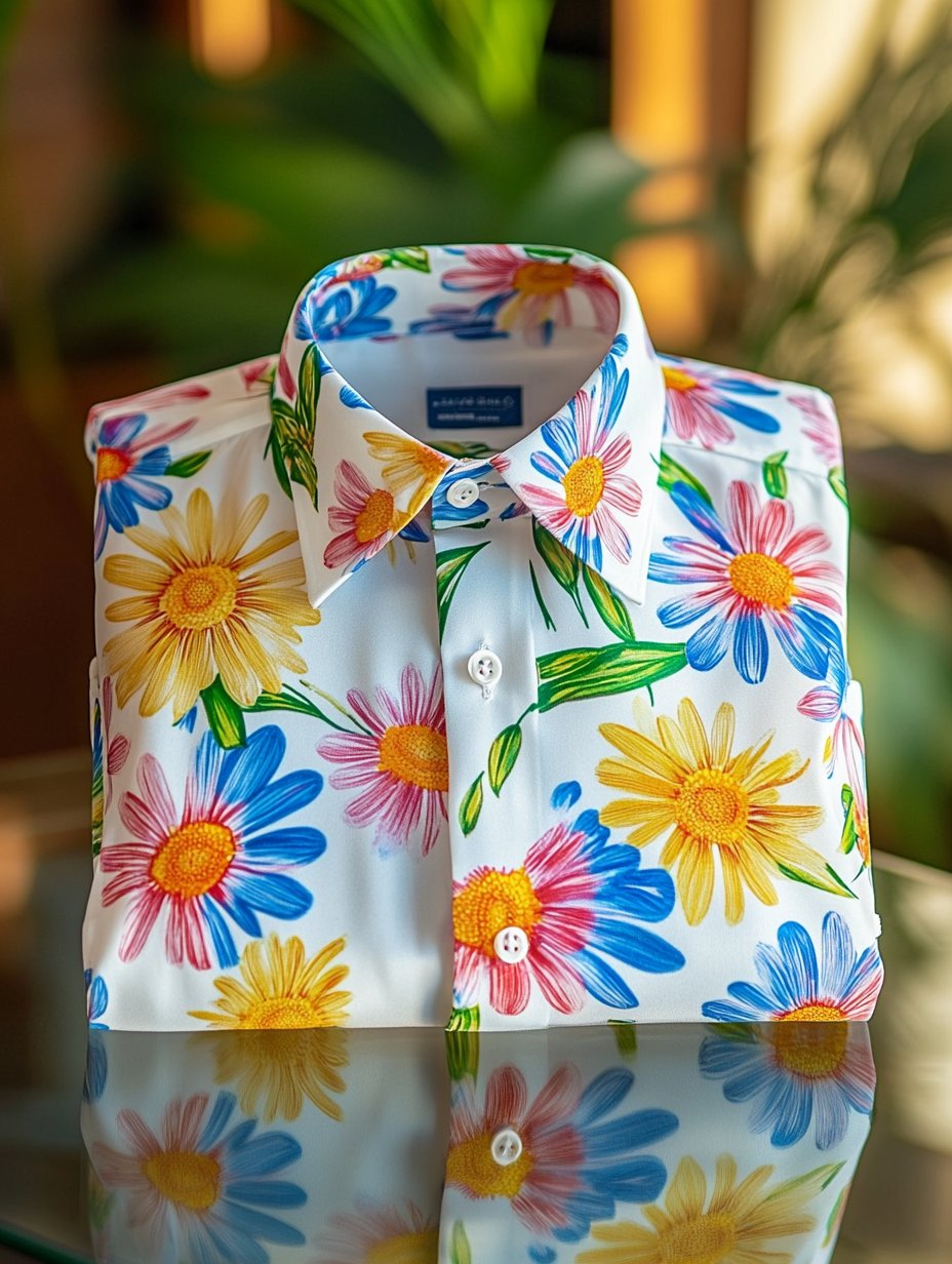 Camisa ejecutivo casual floral solapa de manga corta para hombre