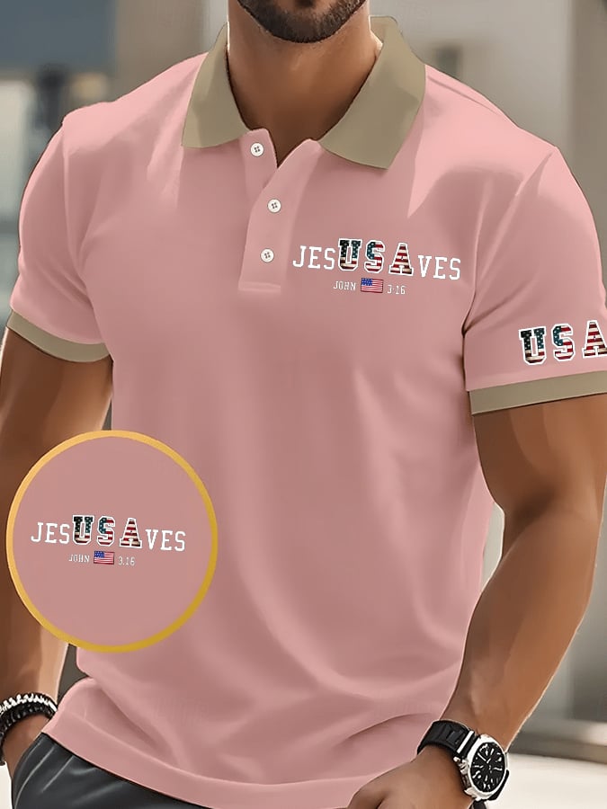 Camisa polo vintage USA Jesus Saves estampado para hombre
