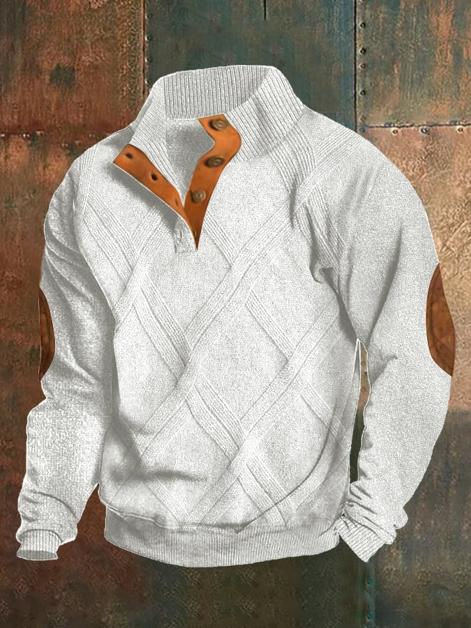 Sudadera St. Patrick's Day jacquard estampado Stand cuello con botones para hombre