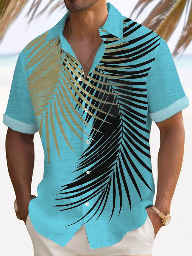 Camisa Art Hawaiian de manga corta Pockets para hombre