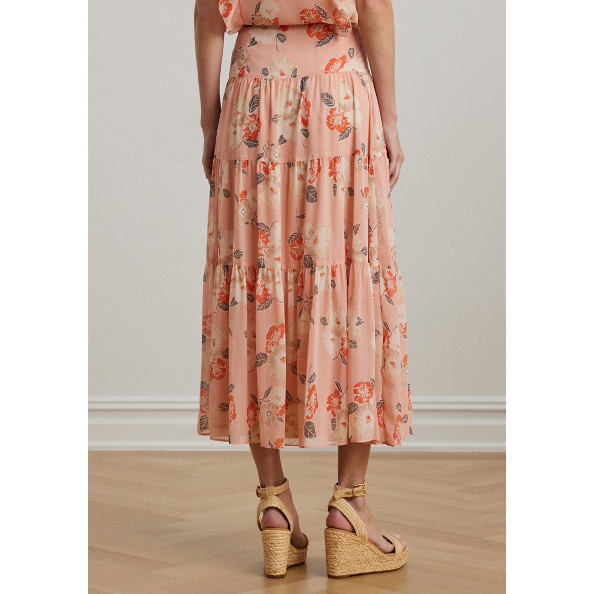 Floral Crinkle Georgette Tiered Skirt - 2