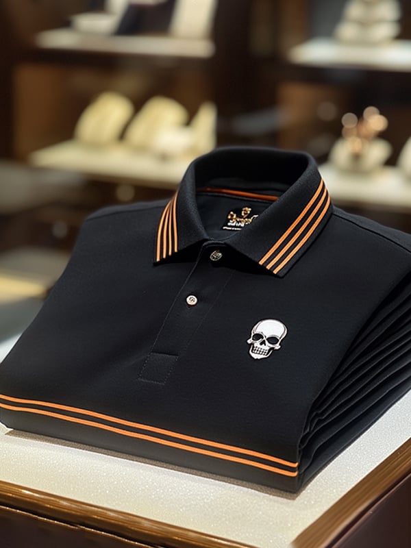 Camisa polo ejecutivo casual Skull estampado con botones para hombre