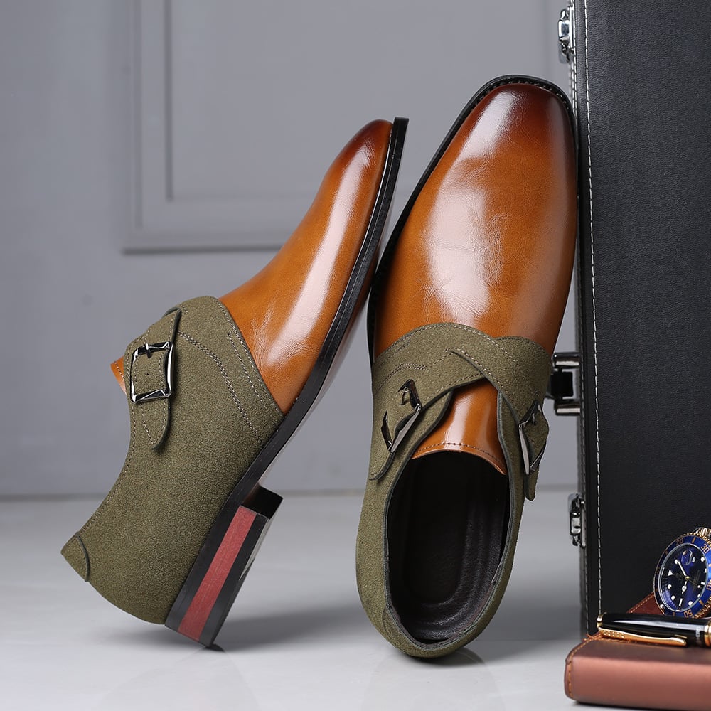 Zapatos Trendy Color Matching Double Buckle Slip-On British Style para hombre