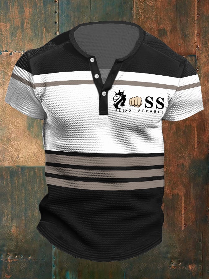 Camisa ejecutivo casual Contrast Color Waffle Henley para hombre