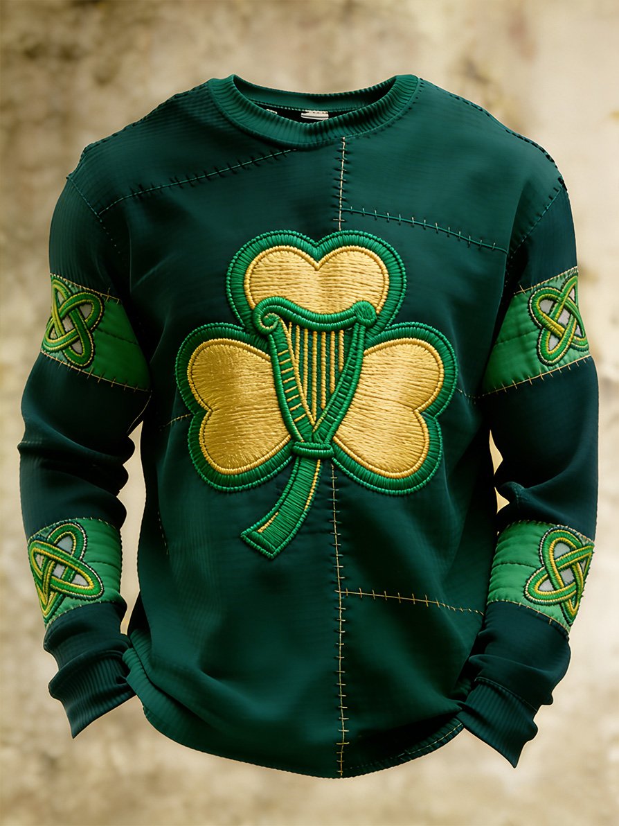 Camiseta St. Patrick's Clover Art Waffle de manga larga para hombre