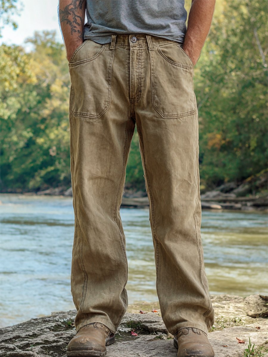 Casual vintage Multi-bolsillo Overalls para hombre