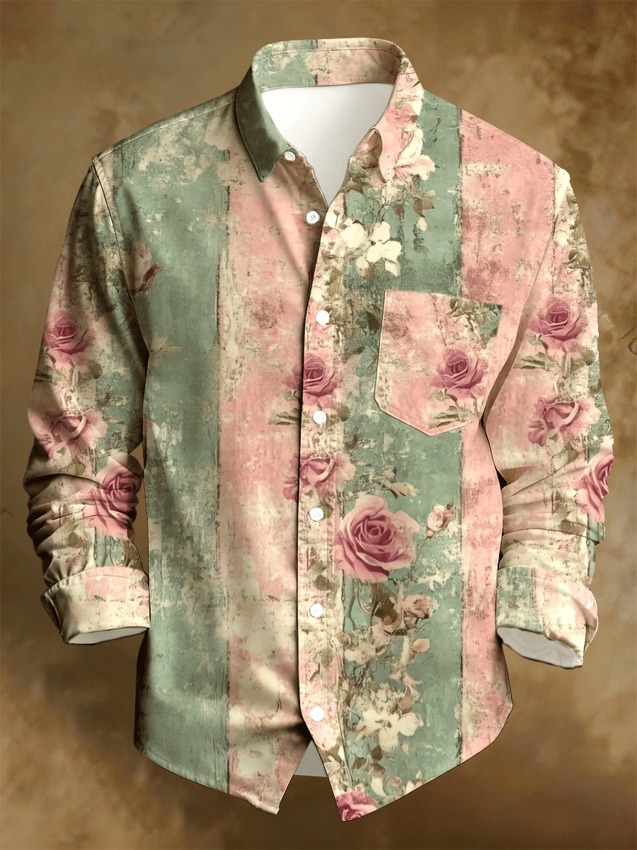 Camisa retro Abstract Art estampado Comfortable ejecutivo Style para hombre
