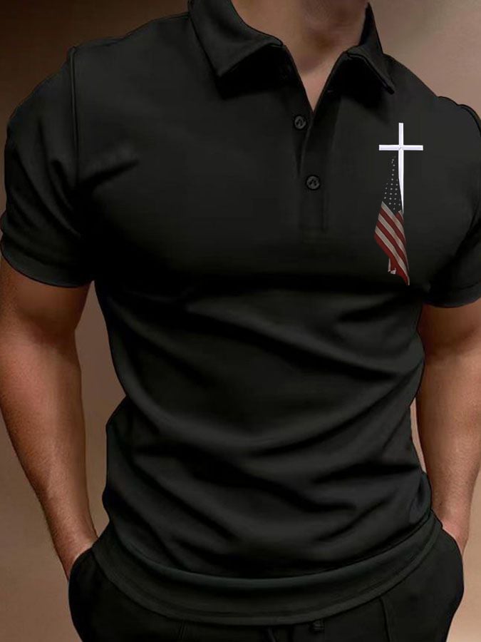Camisa polo de manga corta casual estampado para hombre