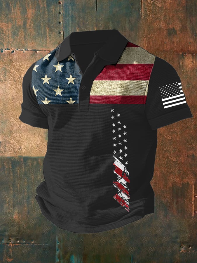 Camisa polo Independence Day Waffle Fabric de manga corta para hombre