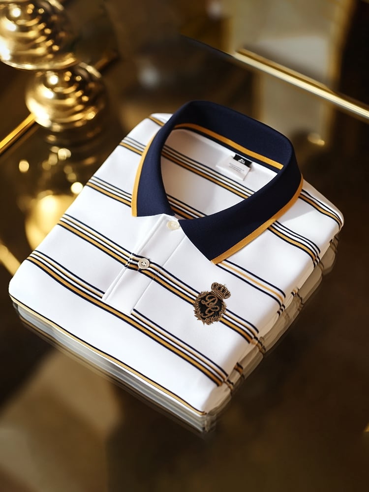 Camisa polo clásico ejecutivo Check Logo Button de manga corta para hombre