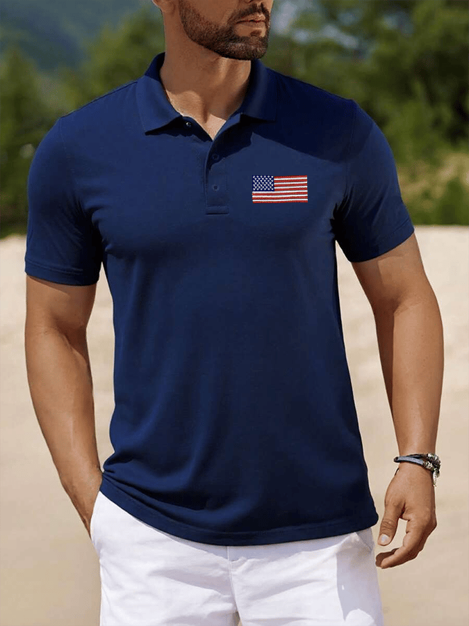 Camisa polo American Flag Independence Day estampado casual para hombre