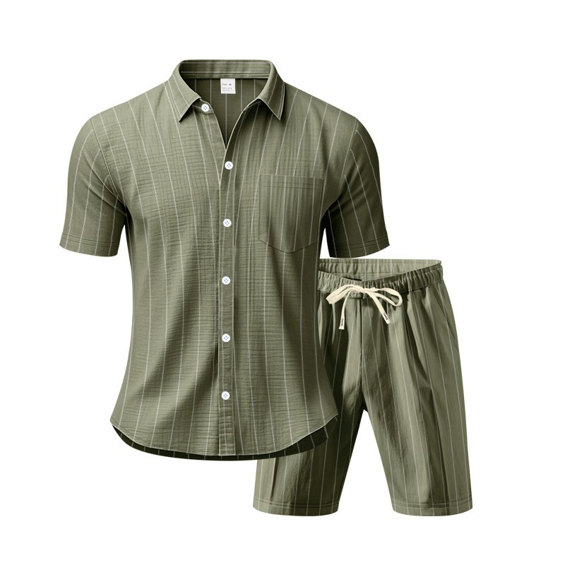 Conjunto de dos piezas a rayas de lino , casual de manga corta con botones camisa and Beach shorts Set, Lightweight transpirable Summer Outfit, holgado Fit Drawstring shorts, Comfortable elegante Set for Vacation Travel Resort para uso diario Wear Lounge para hombre