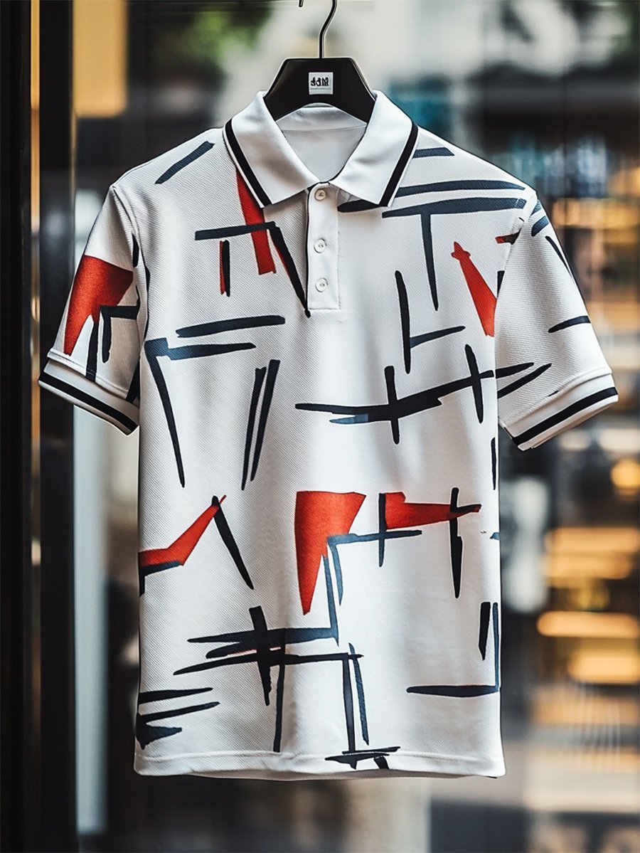 Camisa polo ejecutivo casual Bauhaus estampado Button de manga corta para hombre