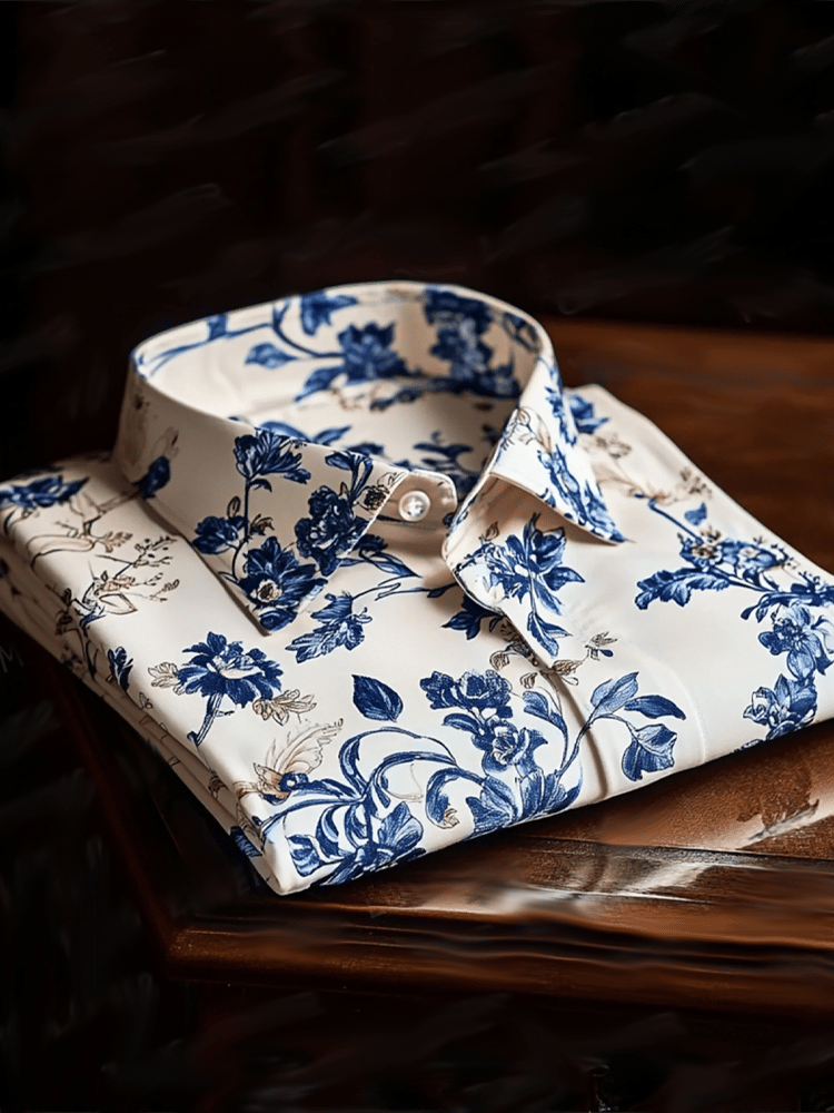 Camisa vintage de lujo de manga larga para hombre
