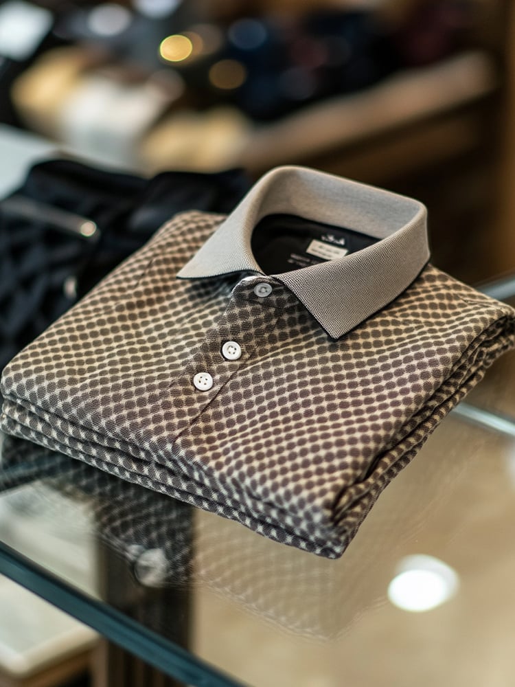 Camisa polo ejecutivo casual Polka Dot Button de manga corta para hombre