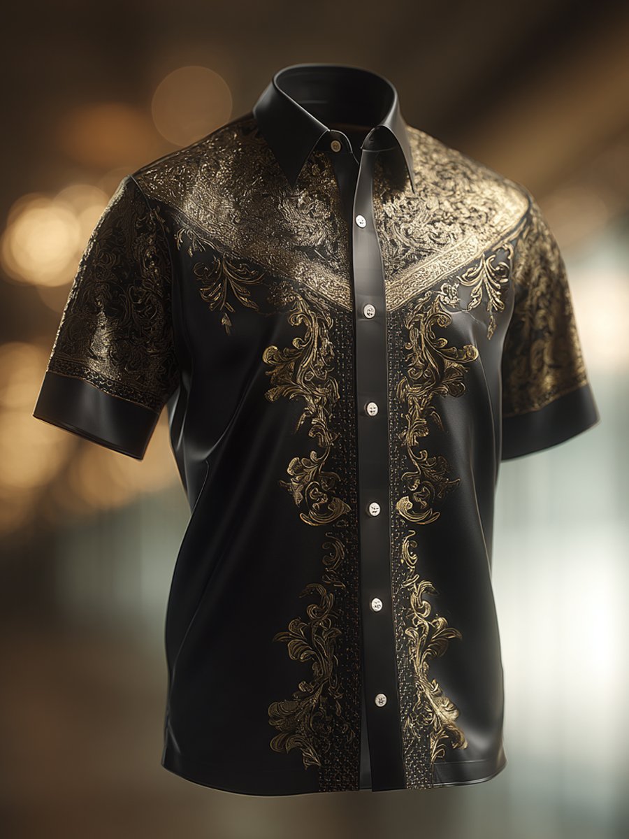 Camisa de lujo ejecutivo casual solapa de manga corta para hombre