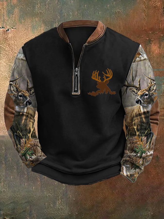 Sudadera vintage Art Forest Elk con cierre para hombre