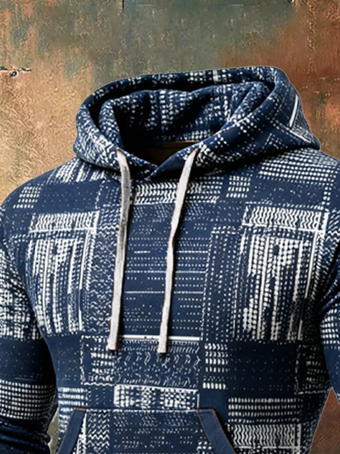 Sudadera retro desgastado en bloques de color estampado casual de manga larga para hombre