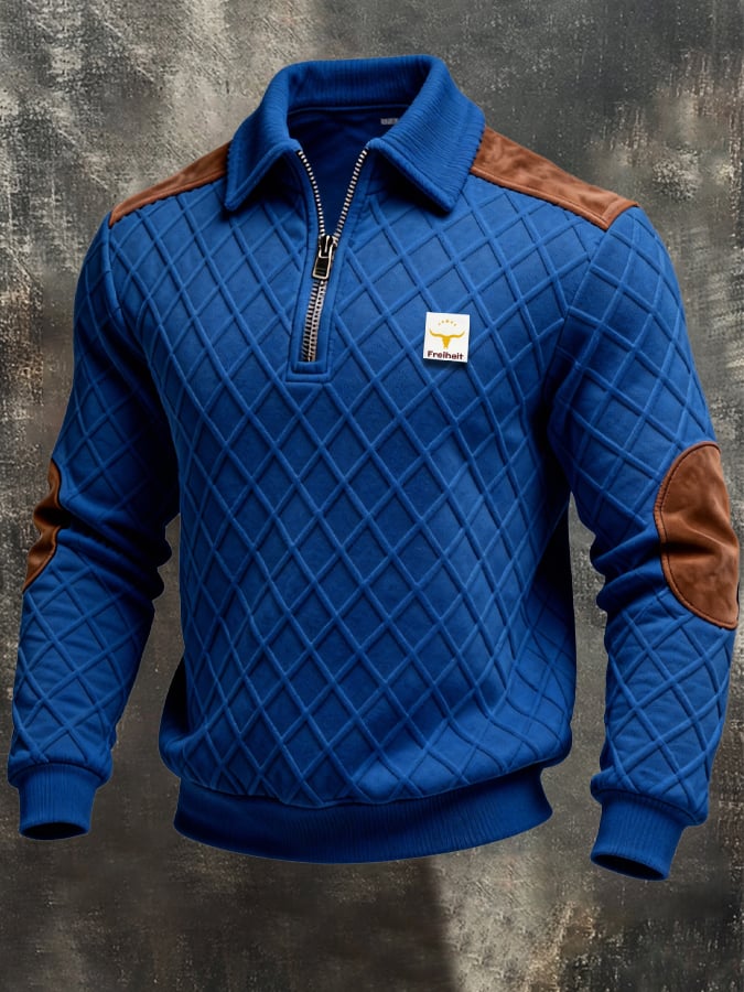Sudadera retro jacquard texturizado Patchpara trabajo Comfortable Color-Blocked con cierre para hombre