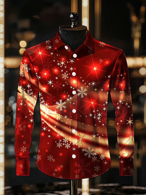 Camisa satén de lujo Christmas de manga larga para hombre