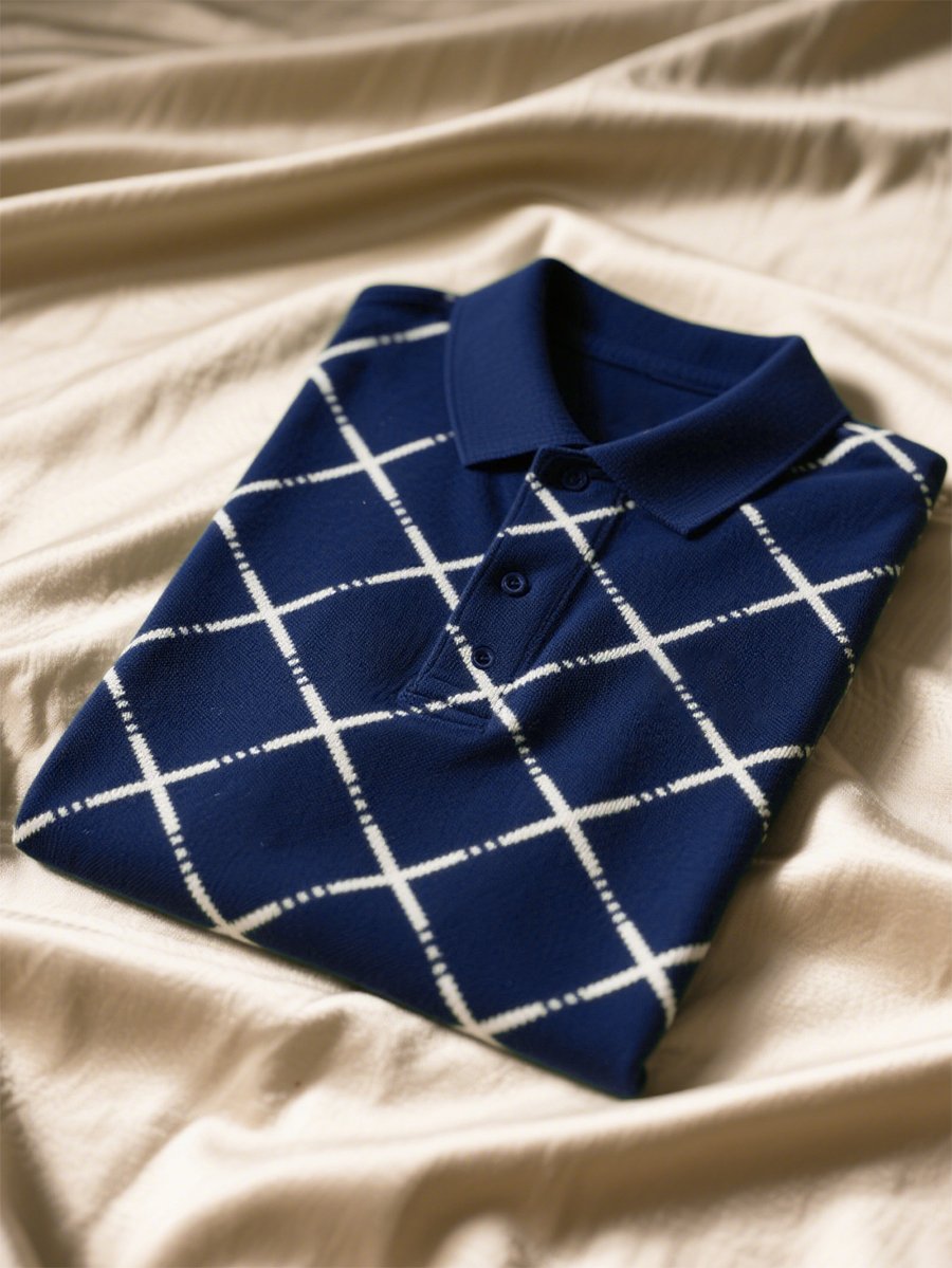 Camisa polo ejecutivo casual geométrico Button de manga corta para hombre