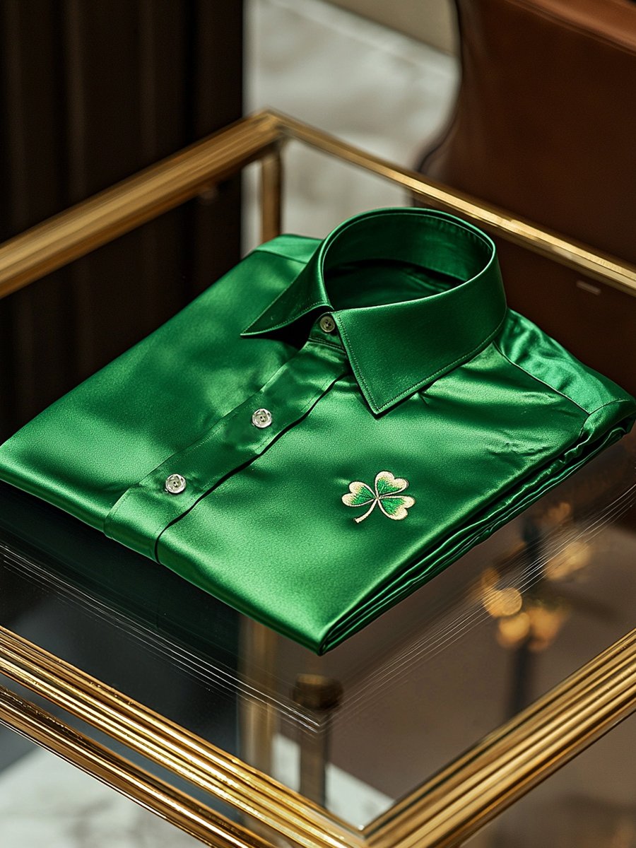 Camisa St. Patrick's satén de lujo ejecutivo de manga larga para hombre