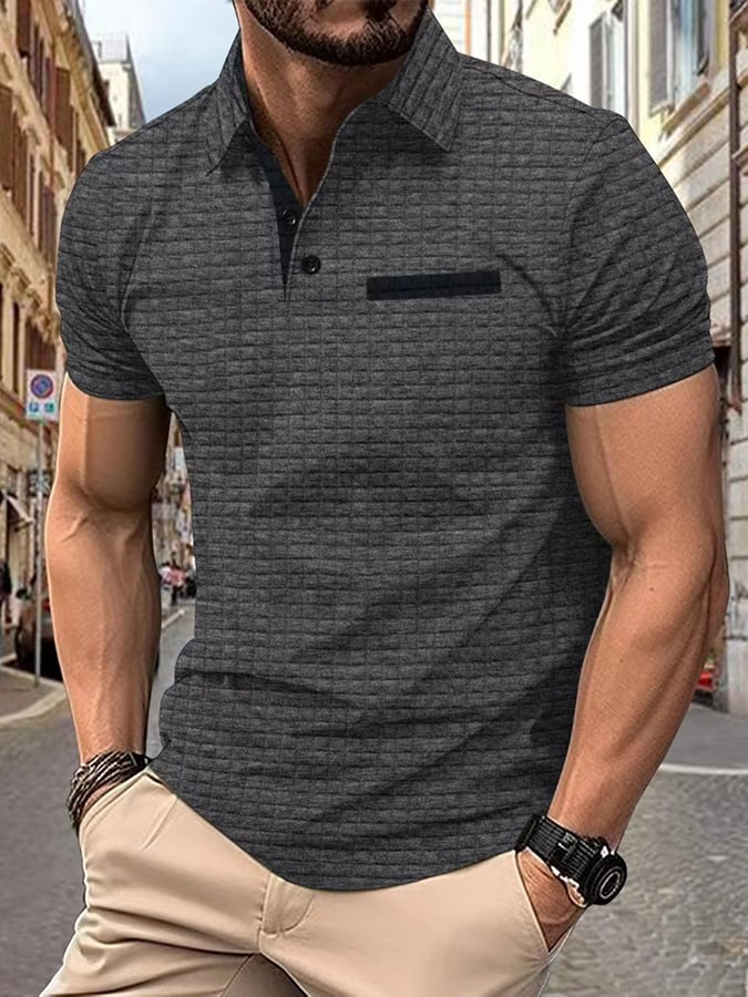 Camisa polo jacquard a cuadros Fabric de moda casual para hombre