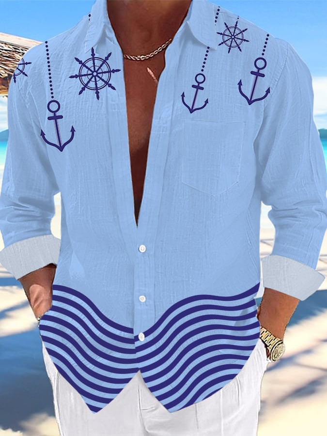 Camisa casual Hawaiian estampado Lapel para hombre