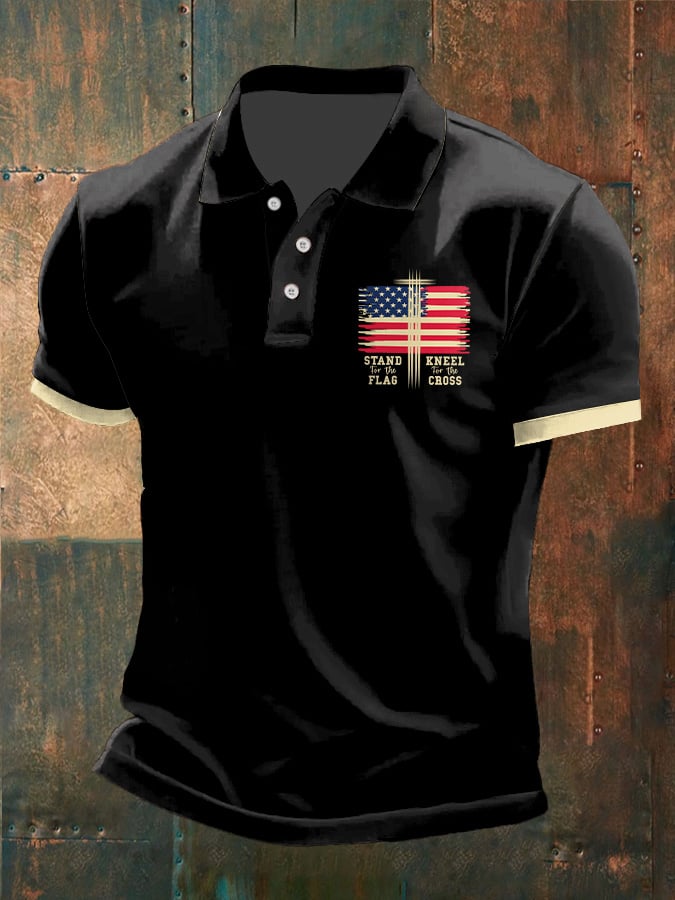 Camisa polo casual Faith Independence Day estampado para hombre