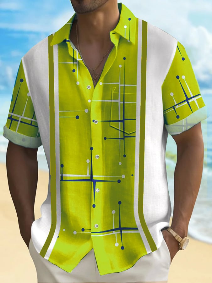 Camisa de moda Contrast Color Geometric Pattern estampadoing para hombre