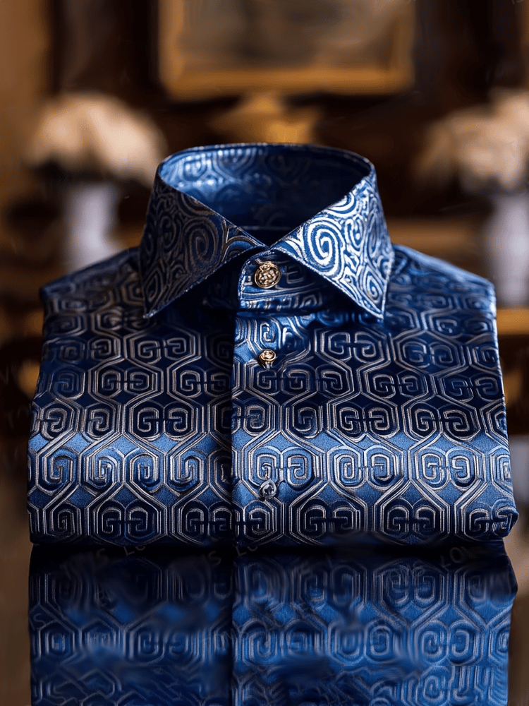 Camisa vintage de lujo de manga larga para hombre