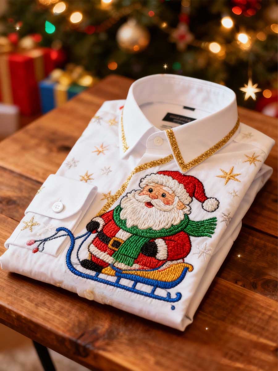 Camisa Christmas Santa estampado de manga larga para hombre