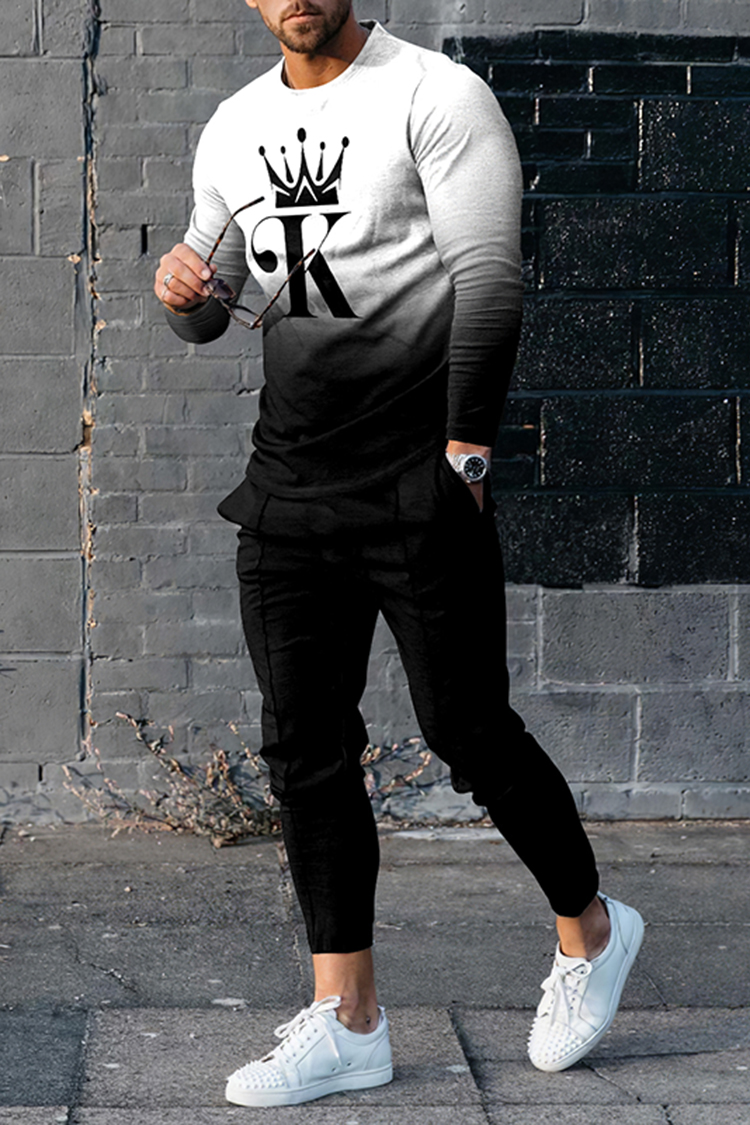 Conjunto de dos piezas White And Black K Crown camiseta And pantalón