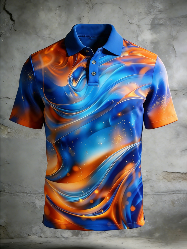 Moisture Wicking 3D degradado Color Abstract rayas de manga corta Golf Polo