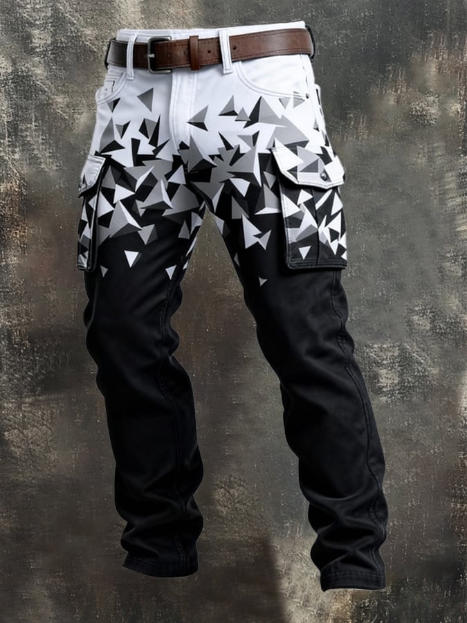 Pantalón retro en bloques de color desgastado bolsillo Cargo para hombre