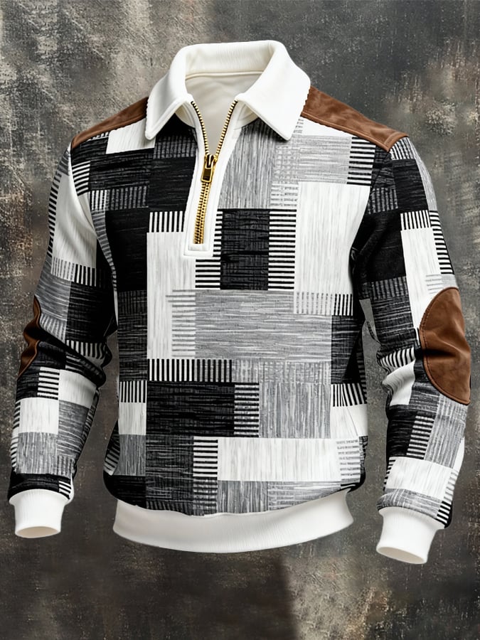 Sudadera retro en bloques de color estampado cierre para hombre