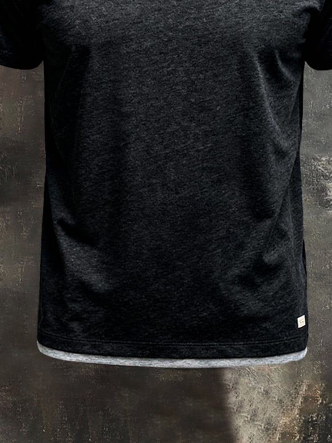 Camiseta vintage Color-Block Faux Two-Piece de manga corta para hombre