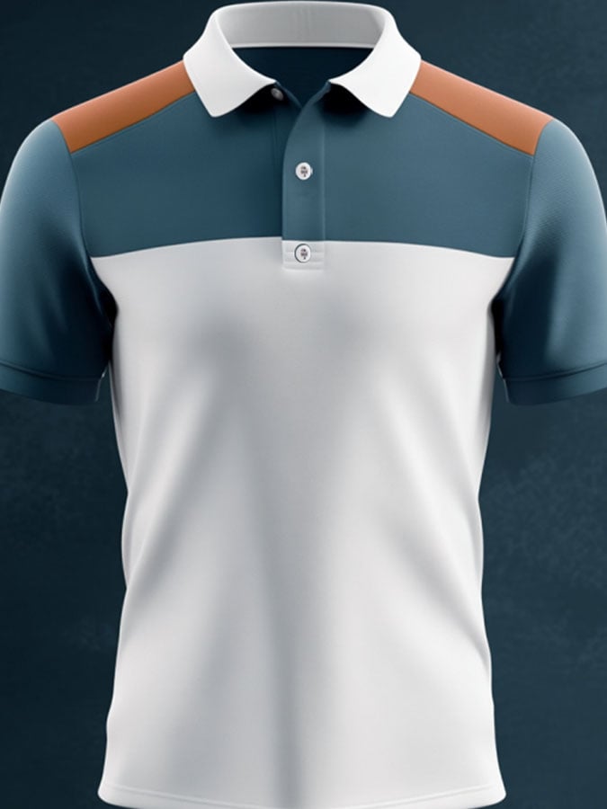 Camisa polo casual clásico Contrast Color estampado ejecutivo de manga corta para hombre