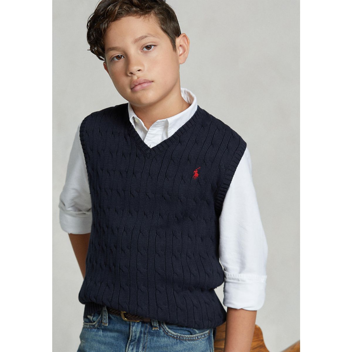 Boys 8-20 Cable Knit Cotton Sweater Vest - 2