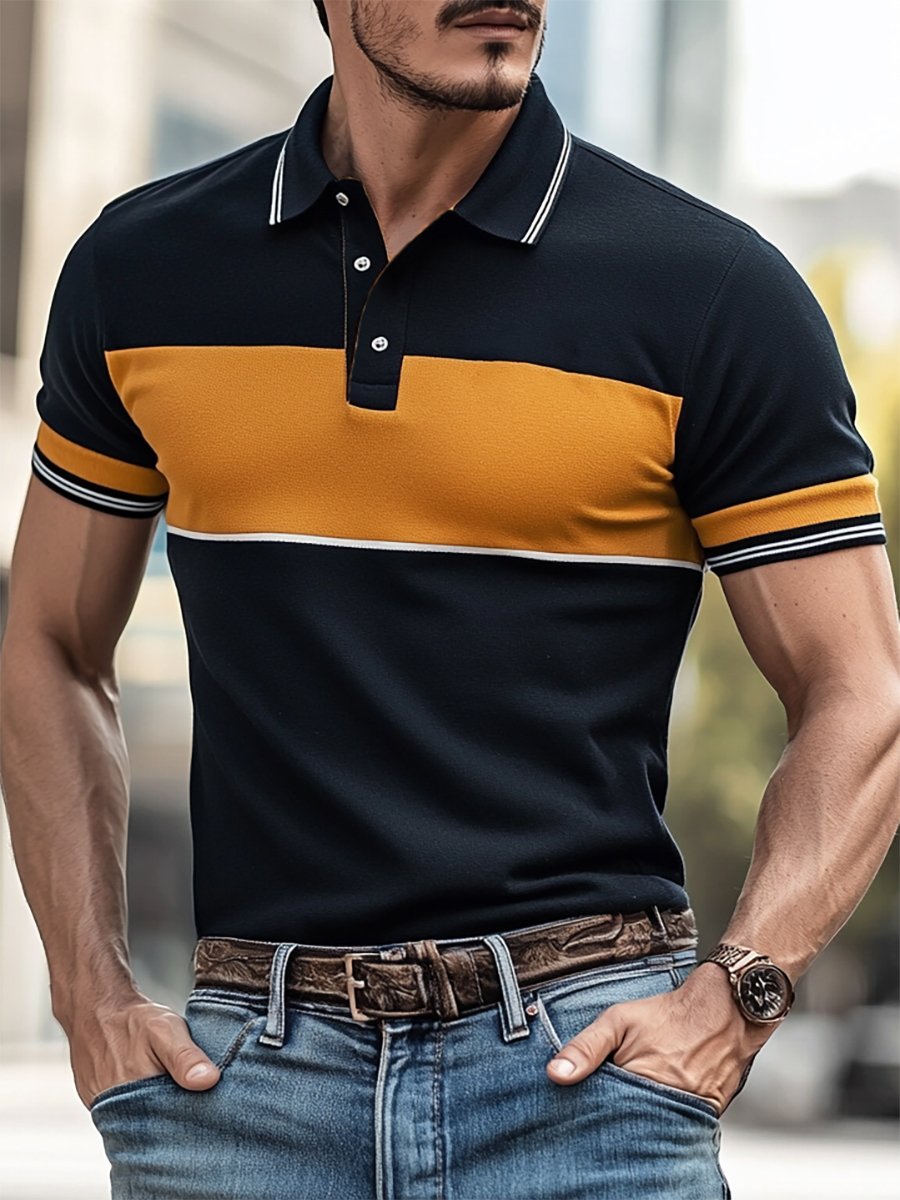 Camisa polo ejecutivo rayas con botones de manga corta para hombre