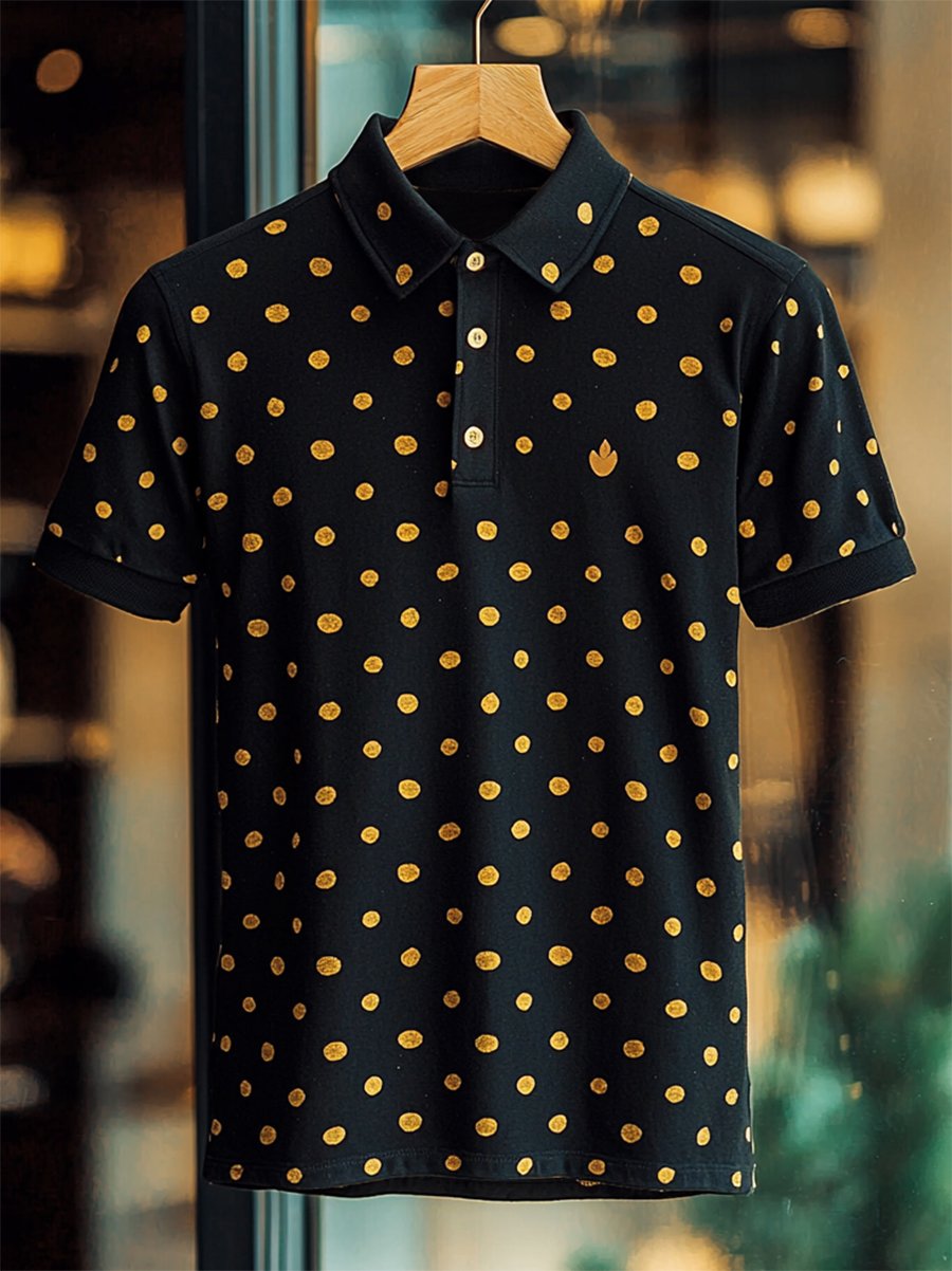 Camisa polo casual ejecutivo Polka Dot estampado Button de manga corta para hombre