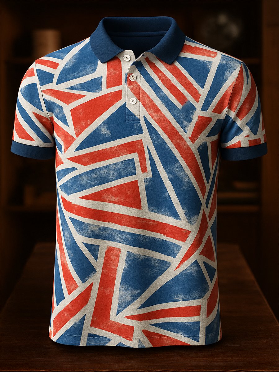 Camisa polo ejecutivo casual Union Jack Button de manga corta para hombre